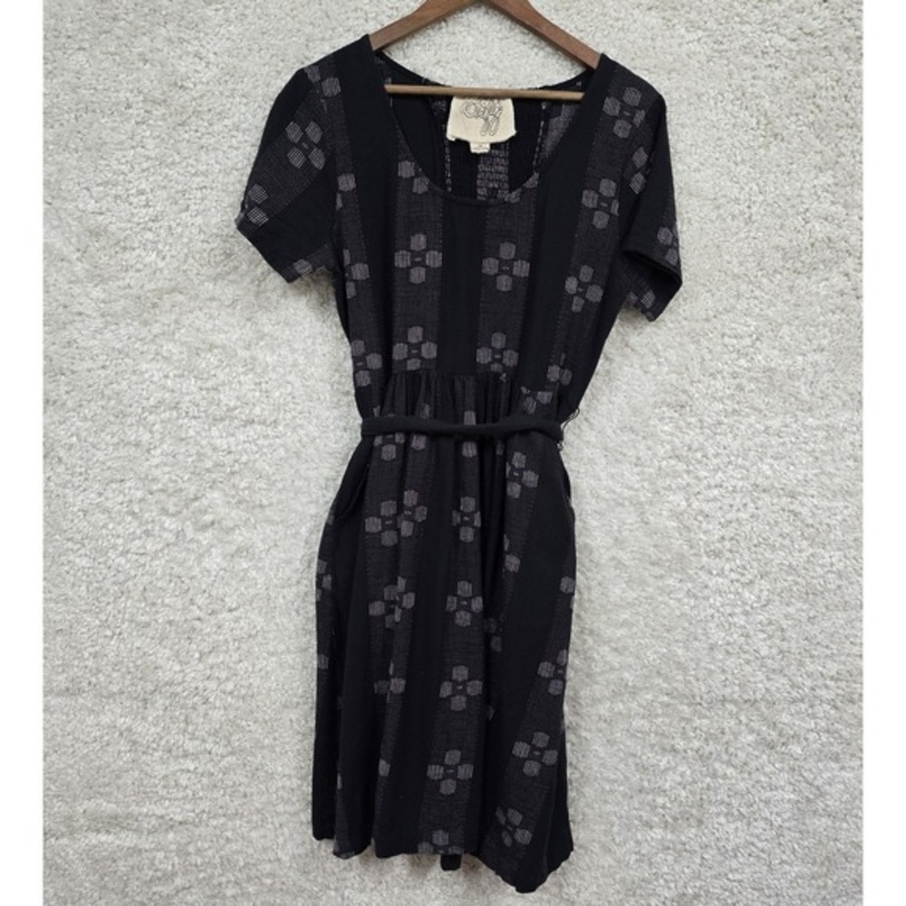 ace & jig Woven‎ Cotton Midi Bonnie Dress Womens Medium Black Geometric Pockets